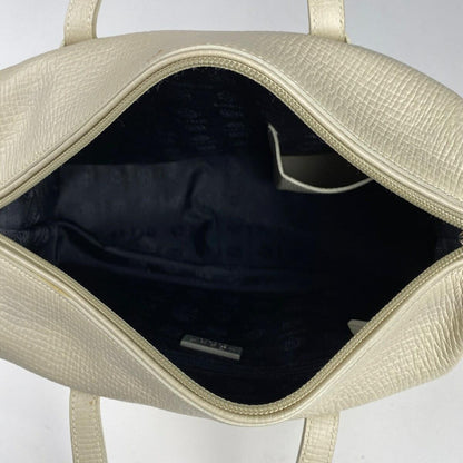 LOEWE Hand Bag Tote Purse Logo Leather White Authentic