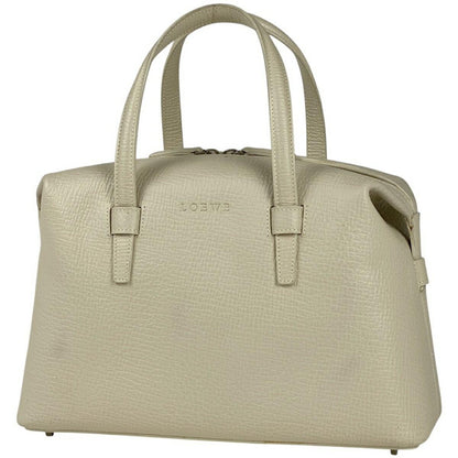 LOEWE Hand Bag Tote Purse Logo Leather White Authentic