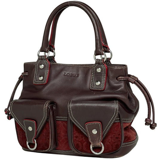 LOEWE Hand Bag Tote Purse Anagram Logo Leather Suede Bordeaux Authentic