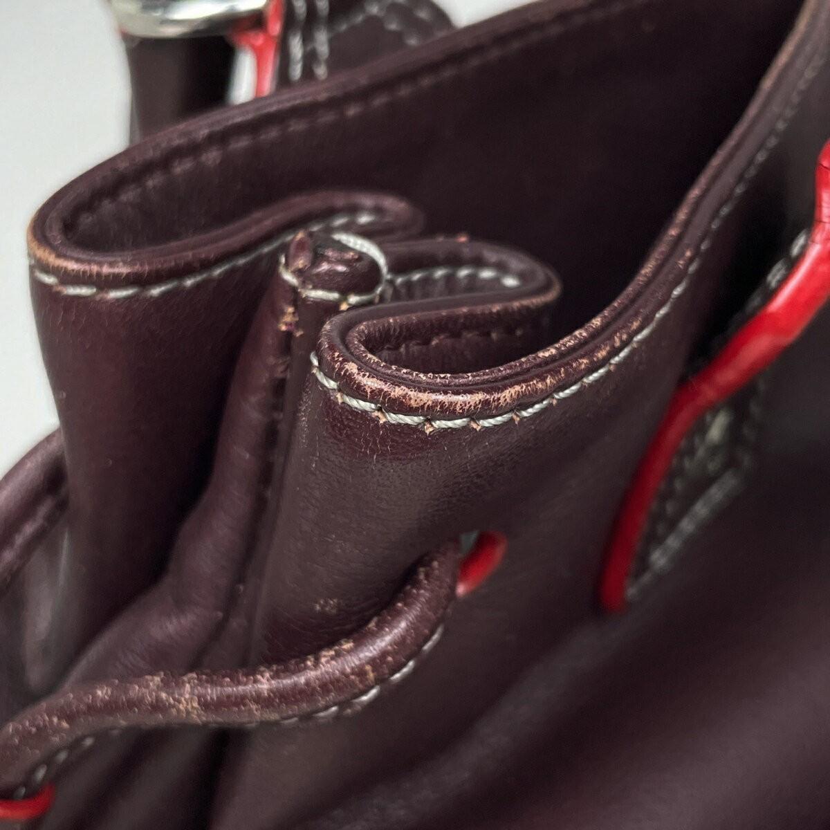 LOEWE Hand Bag Tote Purse Anagram Logo Leather Suede Bordeaux Authentic