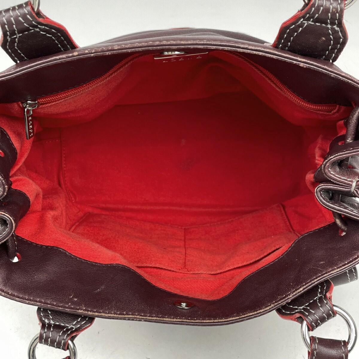 LOEWE Hand Bag Tote Purse Anagram Logo Leather Suede Bordeaux Authentic