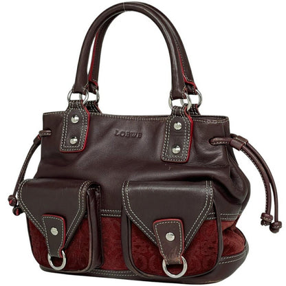 LOEWE Hand Bag Tote Purse Anagram Logo Leather Suede Bordeaux Authentic