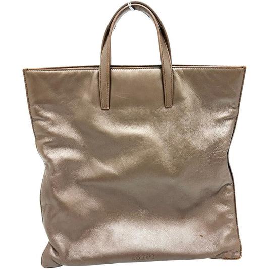 LOEWE Hand Bag Tote Purse Leather Bronze Authentic