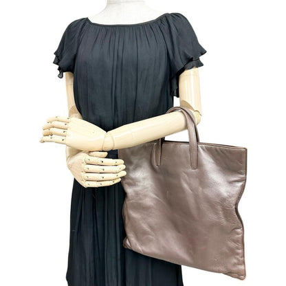 LOEWE Hand Bag Tote Purse Leather Bronze Authentic