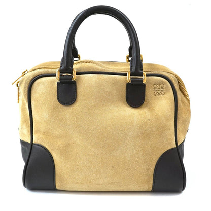 LOEWE Hand Bag Tote Purse Anagram Suede Leather Beige Authentic