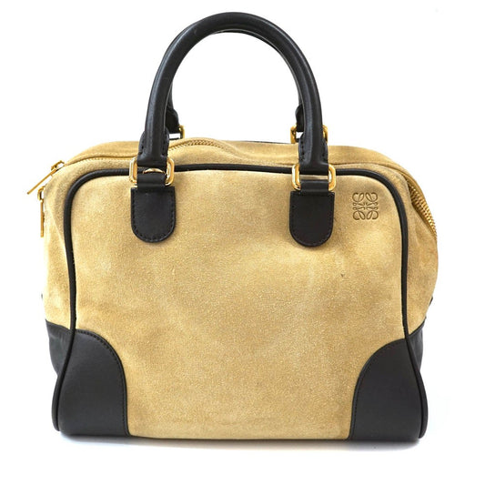 LOEWE Hand Bag Tote Purse Anagram Suede Leather Beige Authentic