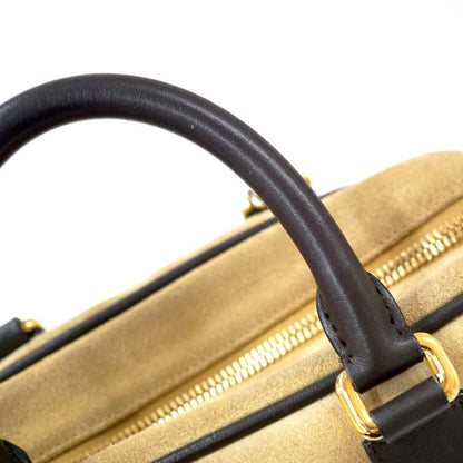 LOEWE Hand Bag Tote Purse Anagram Suede Leather Beige Authentic