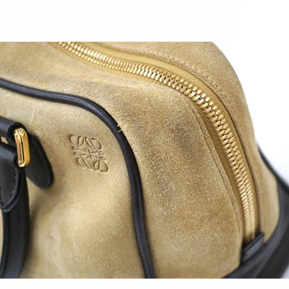 LOEWE Hand Bag Tote Purse Anagram Suede Leather Beige Authentic