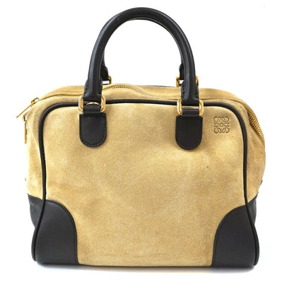 LOEWE Hand Bag Tote Purse Anagram Suede Leather Beige Authentic