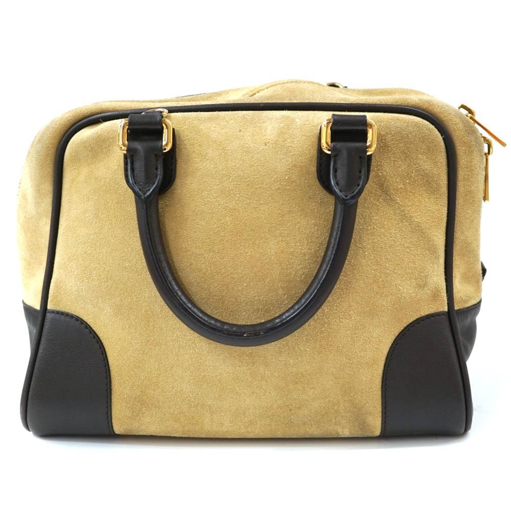 LOEWE Hand Bag Tote Purse Anagram Suede Leather Beige Authentic
