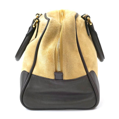 LOEWE Hand Bag Tote Purse Anagram Suede Leather Beige Authentic