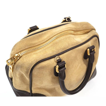 LOEWE Hand Bag Tote Purse Anagram Suede Leather Beige Authentic