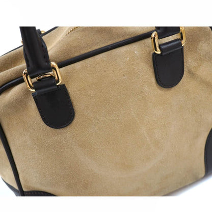 LOEWE Hand Bag Tote Purse Anagram Suede Leather Beige Authentic