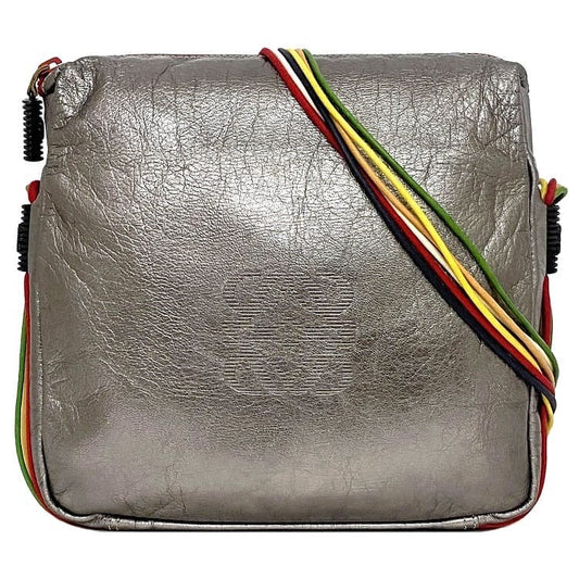 LOEWE Shoulder Bag Purse Anagram Leather Silver Multicolor Authentic
