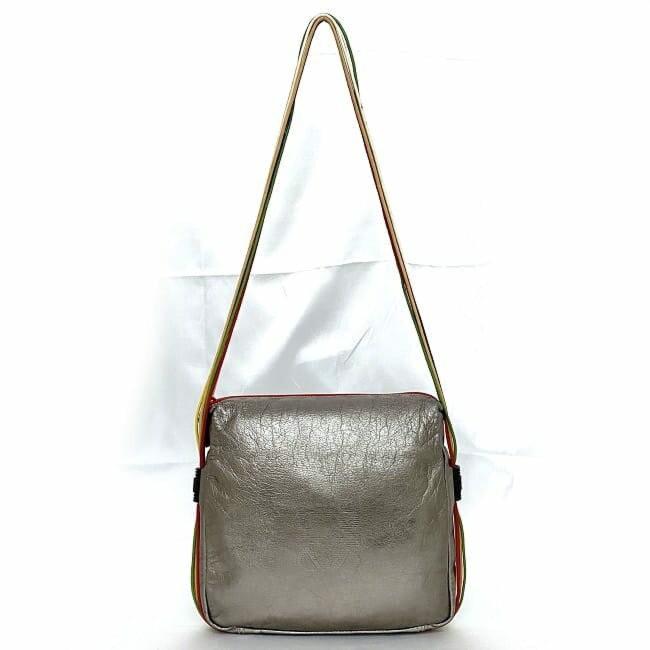LOEWE Shoulder Bag Purse Anagram Leather Silver Multicolor Authentic
