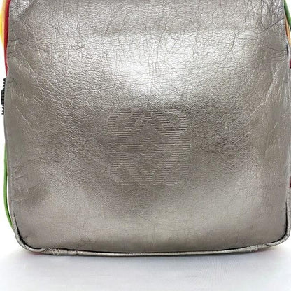 LOEWE Shoulder Bag Purse Anagram Leather Silver Multicolor Authentic