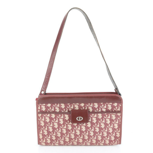 Christian Dior Shoulder Bag Purse Trotter Canvas Leather Red Authentic