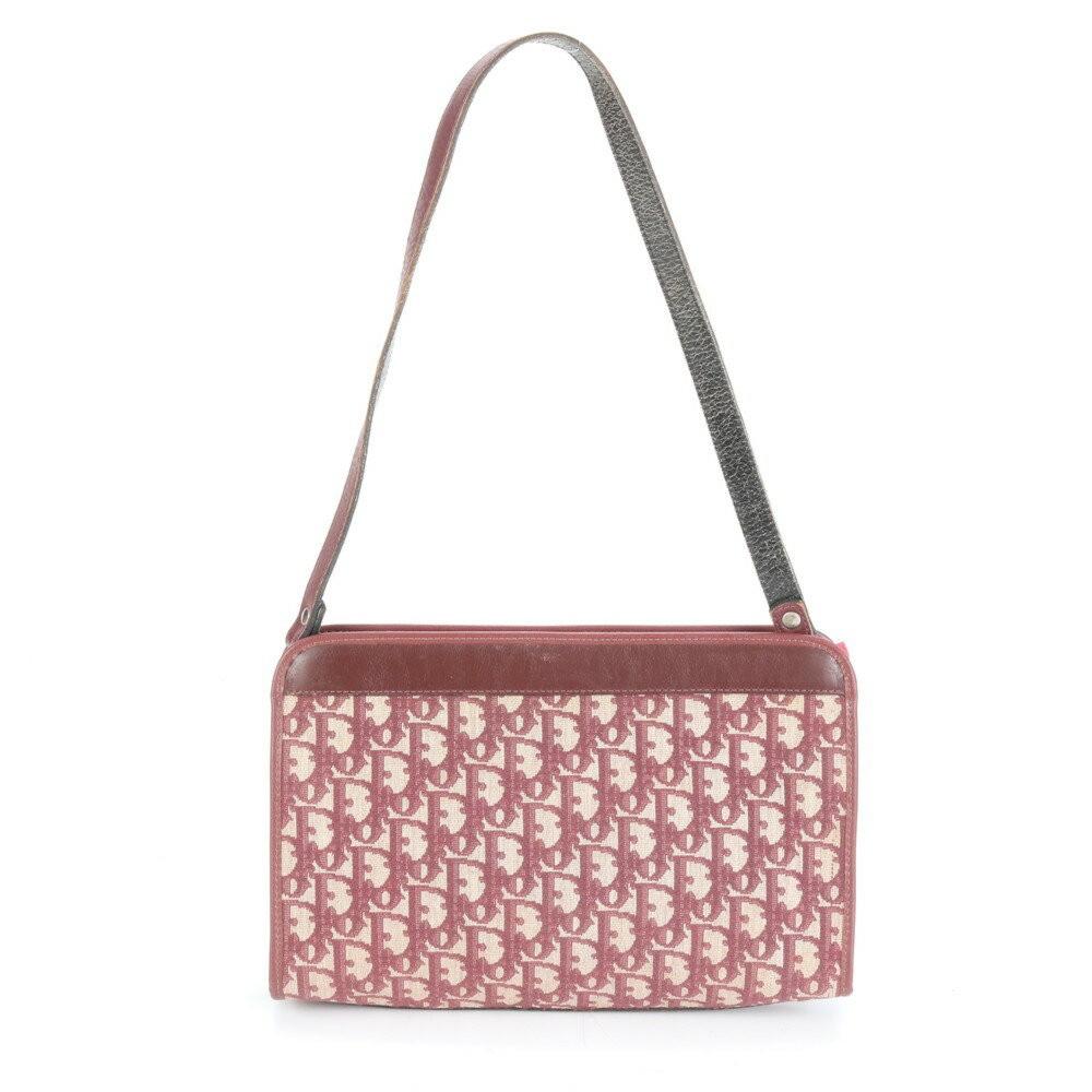 Christian Dior Shoulder Bag Purse Trotter Canvas Leather Red Authentic