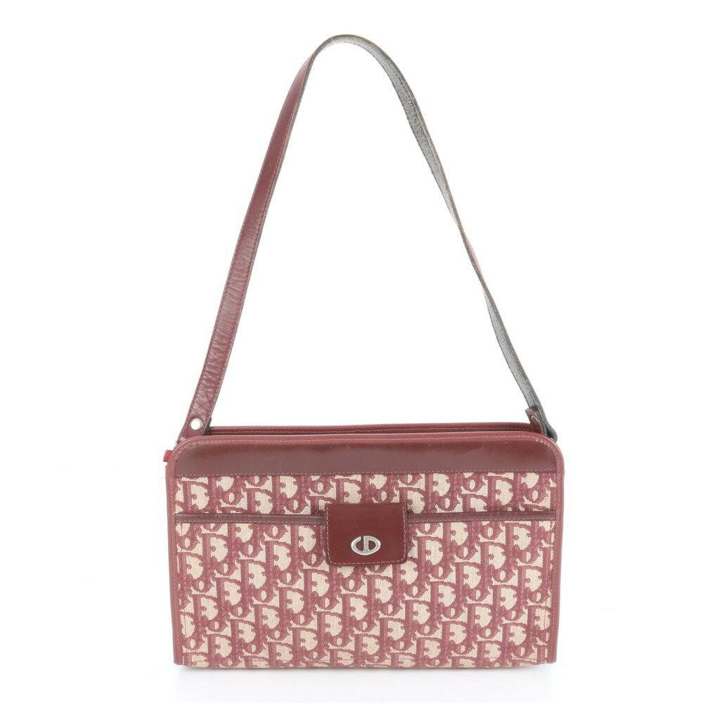 Christian Dior Shoulder Bag Purse Trotter Canvas Leather Red Authentic