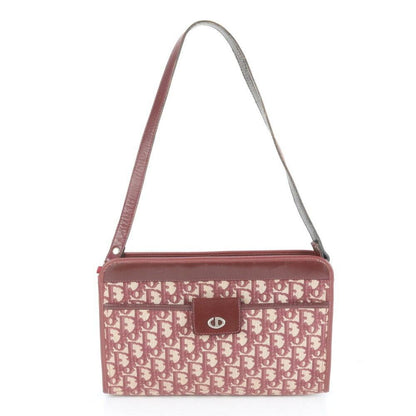 Christian Dior Shoulder Bag Purse Trotter Canvas Leather Red Authentic