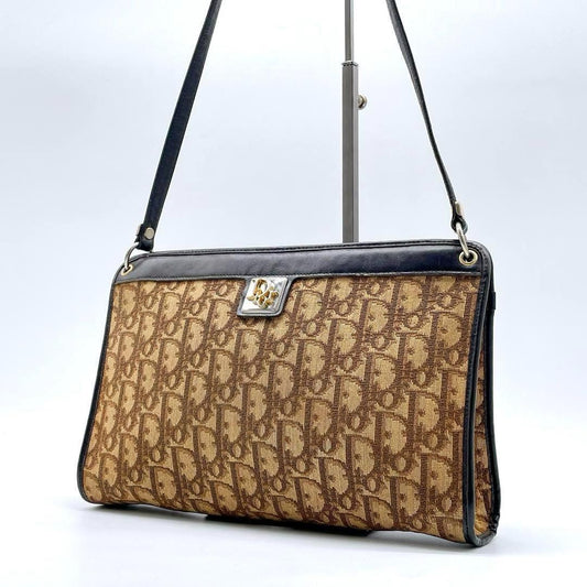 Christian Dior Shoulder Bag Purse Trotter Canvas Leather Authentic