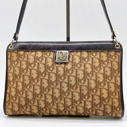 Christian Dior Shoulder Bag Purse Trotter Canvas Leather Authentic