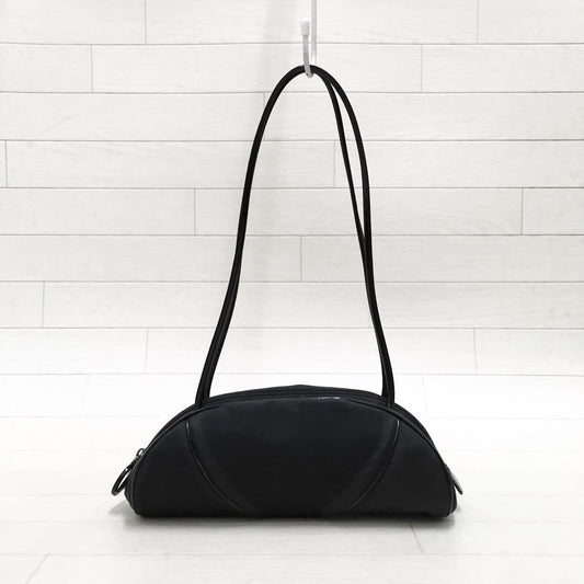 Christian Dior Shoulder Bag Purse Nylon Patent Leather Black Authentic