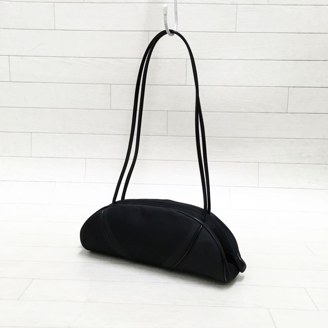 Christian Dior Shoulder Bag Purse Nylon Patent Leather Black Authentic