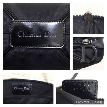 Christian Dior Shoulder Bag Purse Nylon Patent Leather Black Authentic