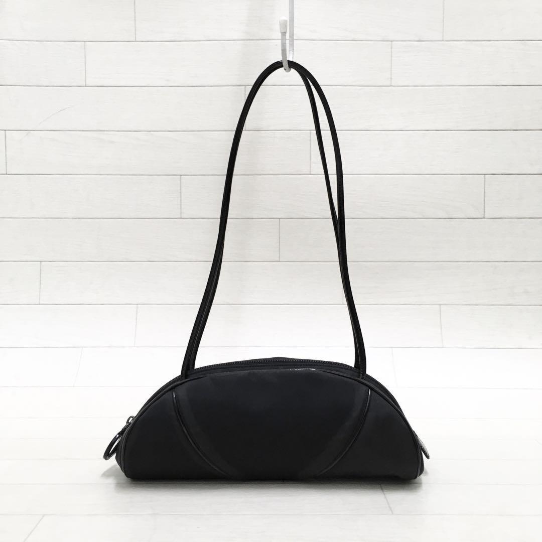 Christian Dior Shoulder Bag Purse Nylon Patent Leather Black Authentic