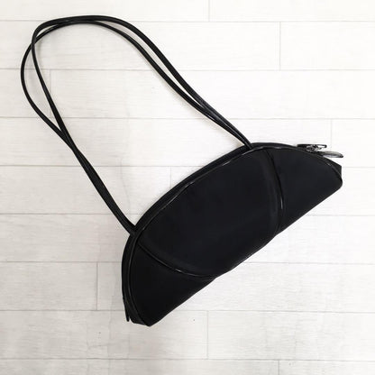 Christian Dior Shoulder Bag Purse Nylon Patent Leather Black Authentic