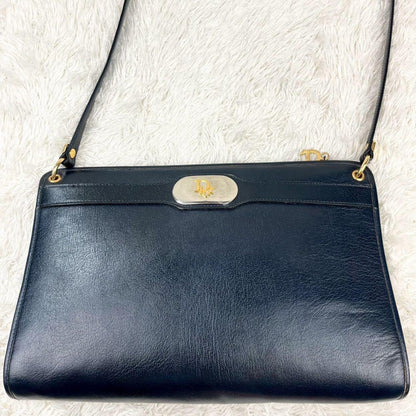 Christian Dior Shoulder Bag Purse Logo Leather Dark Navy Authentic
