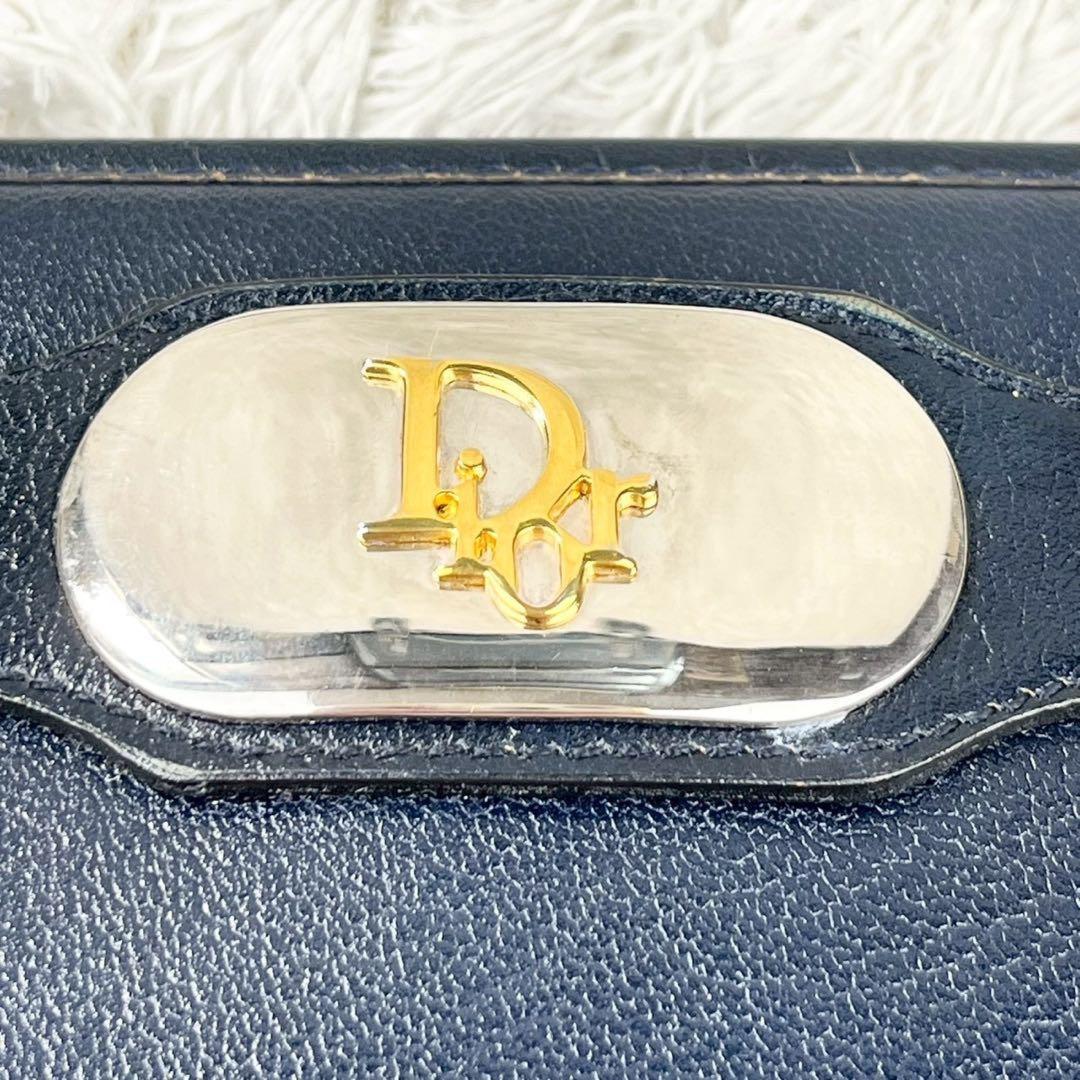 Christian Dior Shoulder Bag Purse Logo Leather Dark Navy Authentic