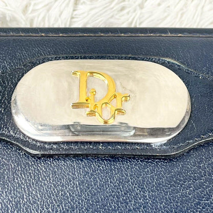 Christian Dior Shoulder Bag Purse Logo Leather Dark Navy Authentic