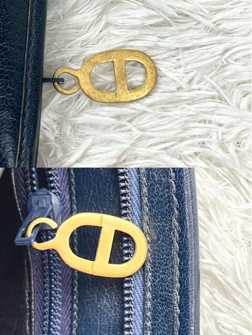 Christian Dior Shoulder Bag Purse Logo Leather Dark Navy Authentic