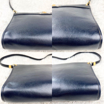 Christian Dior Shoulder Bag Purse Logo Leather Dark Navy Authentic