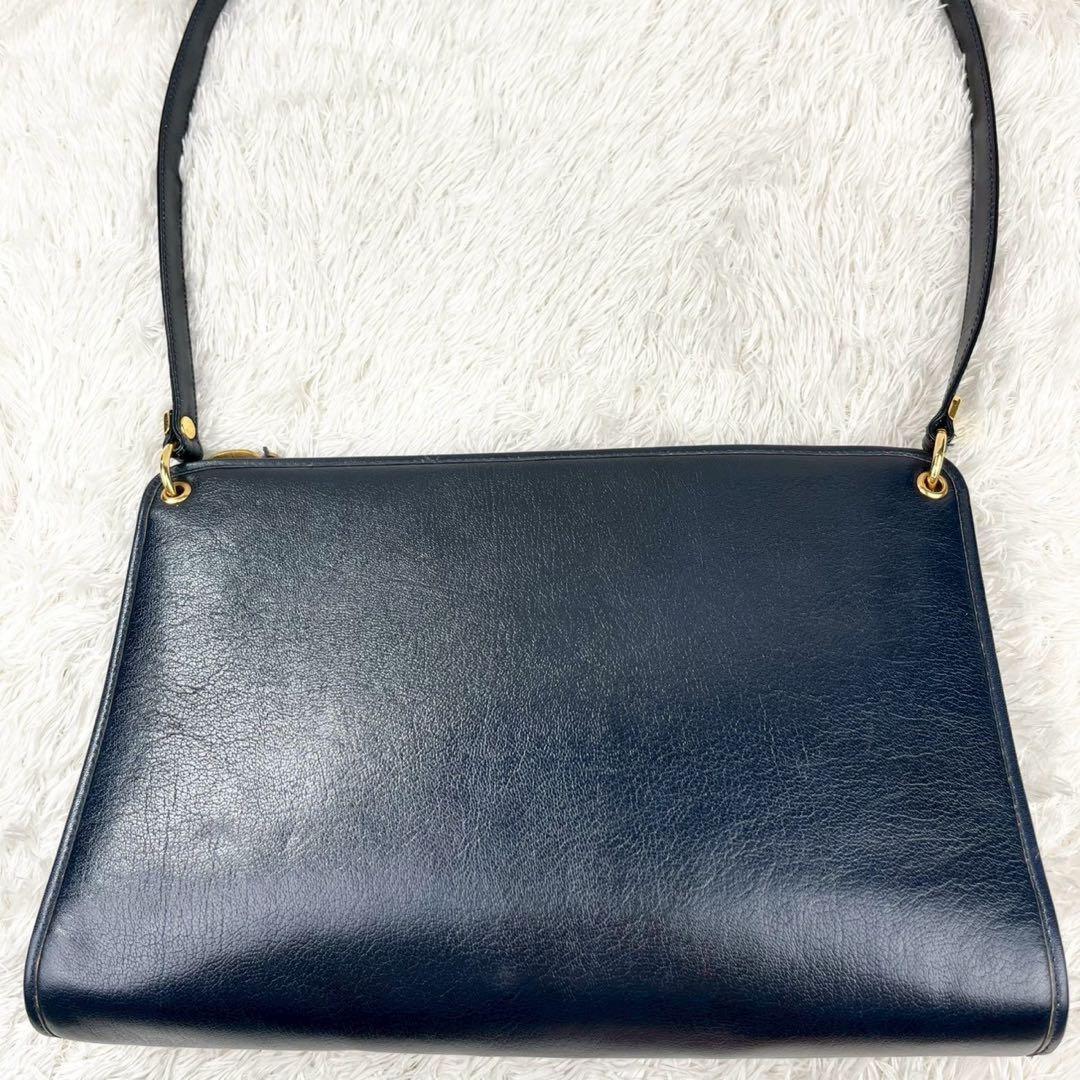 Christian Dior Shoulder Bag Purse Logo Leather Dark Navy Authentic