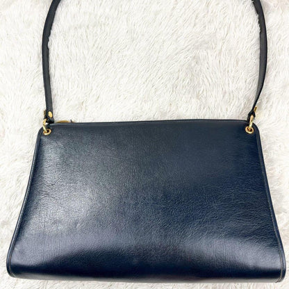 Christian Dior Shoulder Bag Purse Logo Leather Dark Navy Authentic