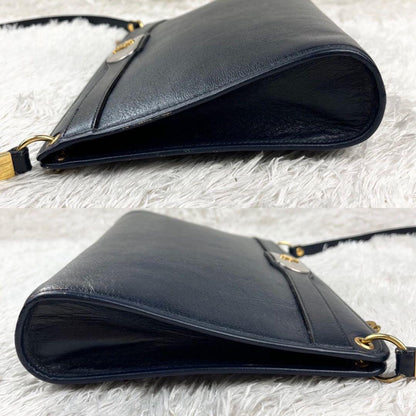 Christian Dior Shoulder Bag Purse Logo Leather Dark Navy Authentic