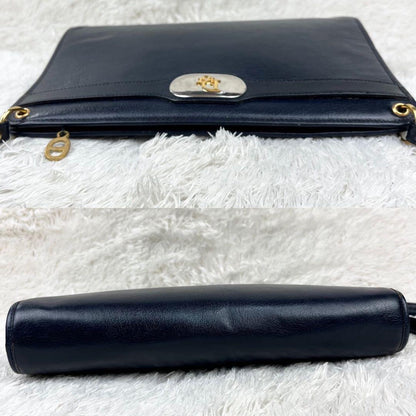 Christian Dior Shoulder Bag Purse Logo Leather Dark Navy Authentic