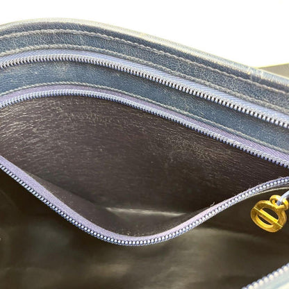 Christian Dior Shoulder Bag Purse Logo Leather Dark Navy Authentic