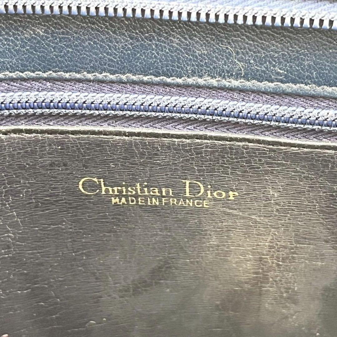 Christian Dior Shoulder Bag Purse Logo Leather Dark Navy Authentic