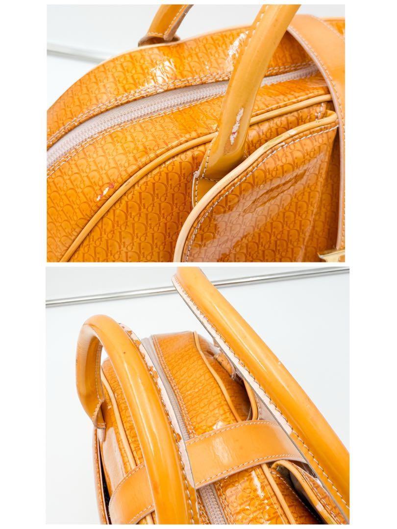 Christian Dior Hand Bag Tote Purse Trotter Patent Leather Orange Authentic