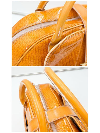 Christian Dior Hand Bag Tote Purse Trotter Patent Leather Orange Authentic