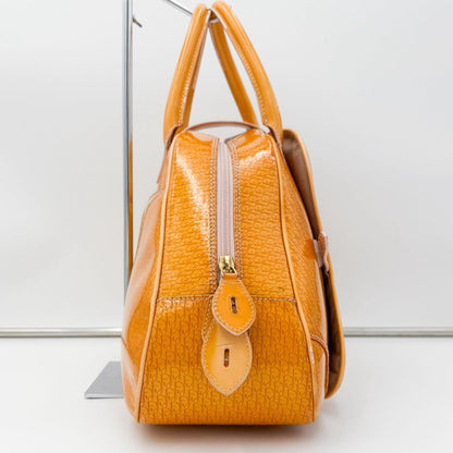 Christian Dior Hand Bag Tote Purse Trotter Patent Leather Orange Authentic