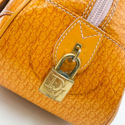 Christian Dior Hand Bag Tote Purse Trotter Patent Leather Orange Authentic