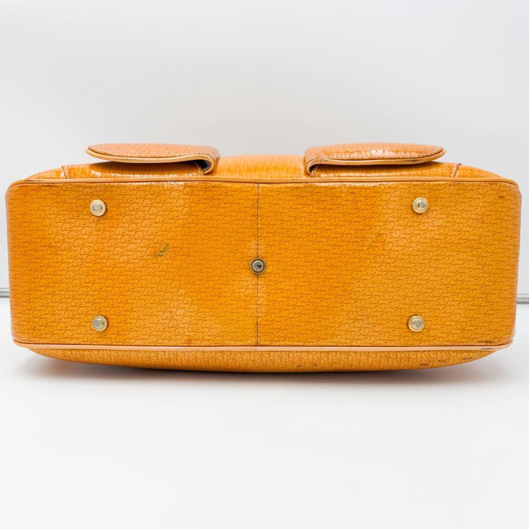 Christian Dior Hand Bag Tote Purse Trotter Patent Leather Orange Authentic