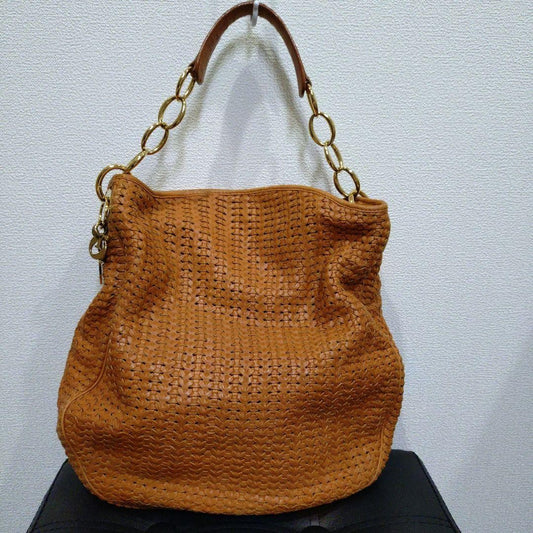 Christian Dior Shoulder Bag Purse Chain Leather Orange Authentic