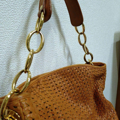 Christian Dior Shoulder Bag Purse Chain Leather Orange Authentic