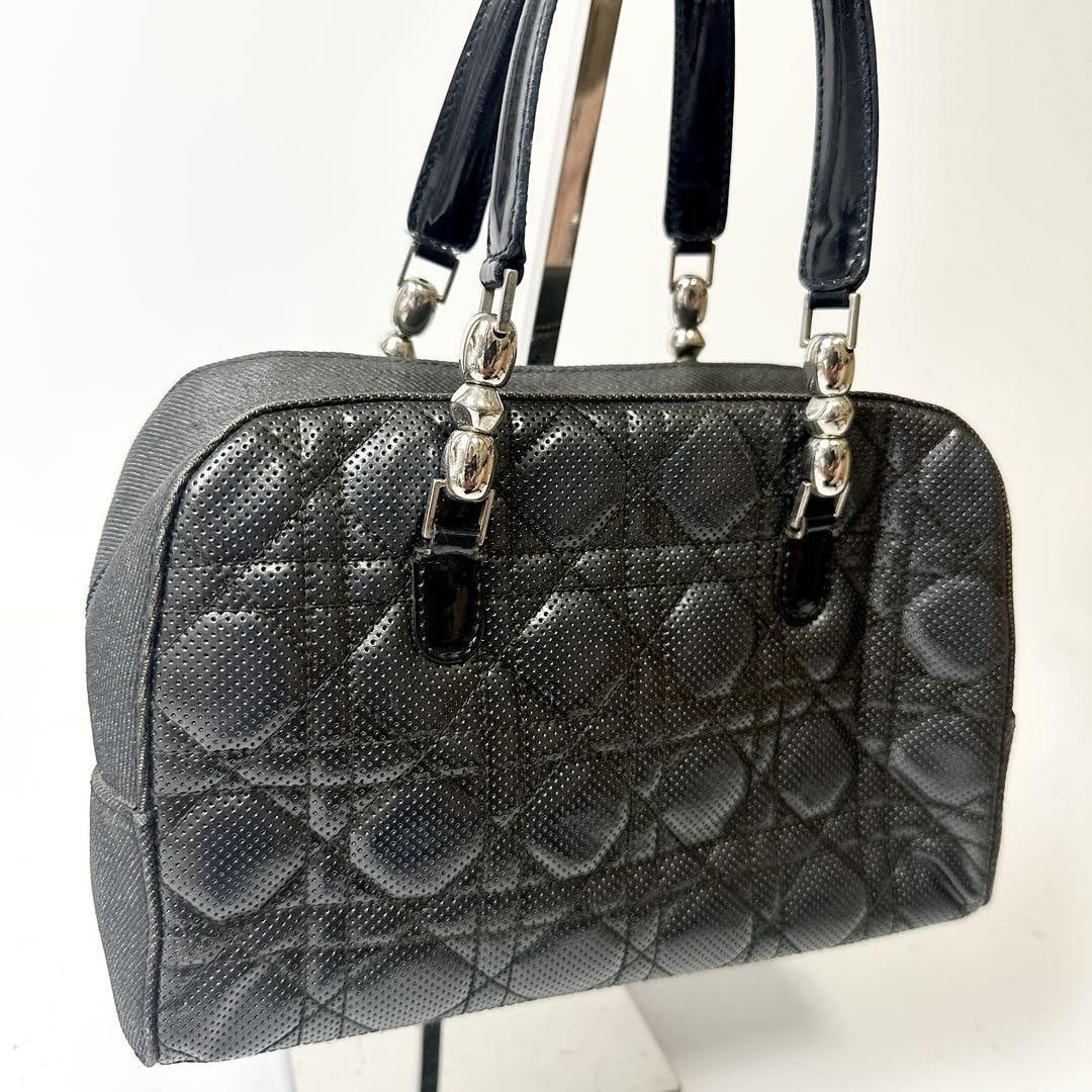 Christian Dior Hand Bag Tote Purse Cannage Leather Black Authentic